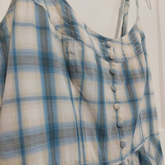 [4] White and Blue Gingham Check A-Line Cotton Sundress - Picture 2 of 8